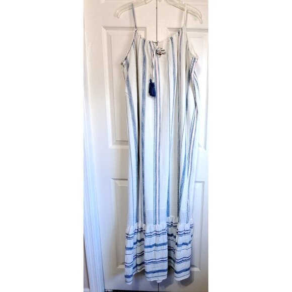 Time & Tru 2XL  Striped Spaghetti Strap Maxi Dress Beach Cottagecore Embroidered - Picture 3 of 8